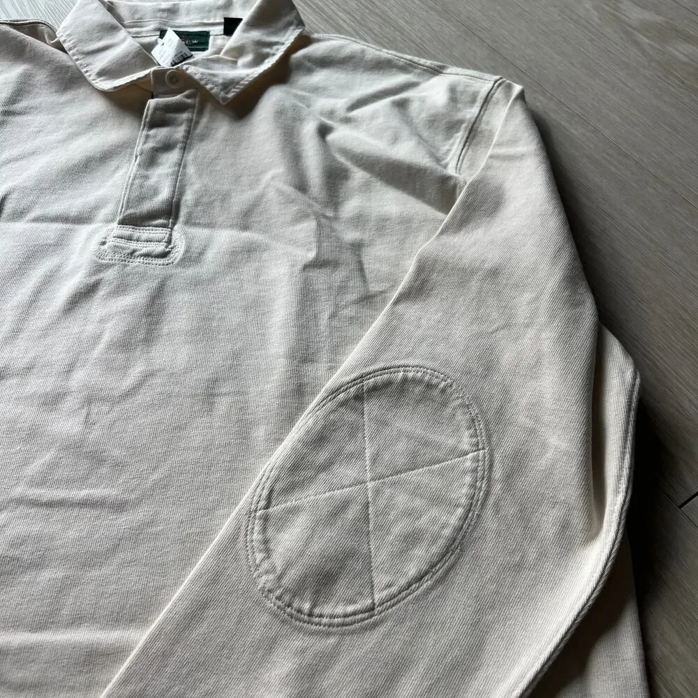J Crew Rugby Shirt With Striped Placket Mens Large Natural